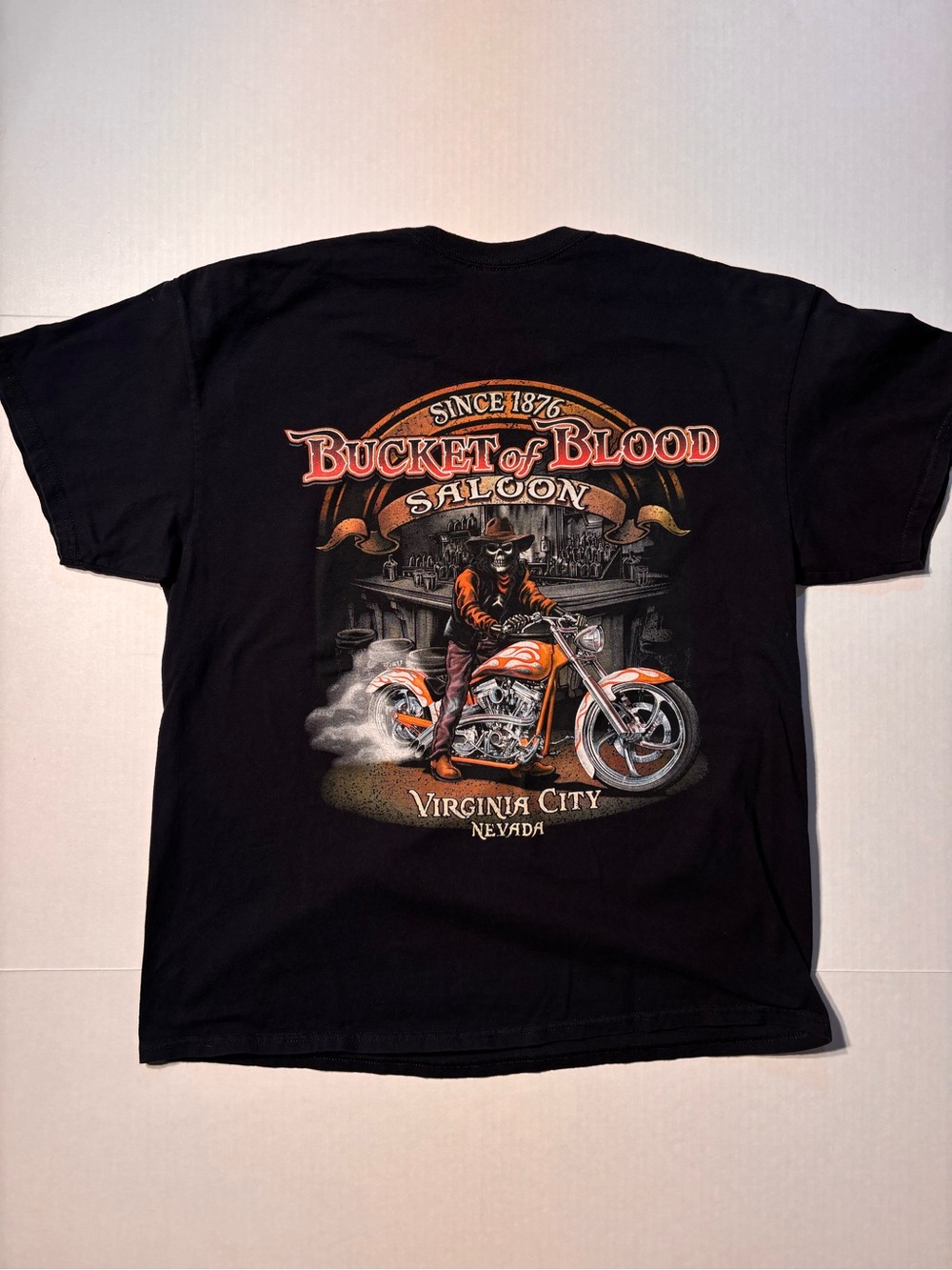 Vtg Bucket Of Blood Saloon Skull Biker Motorcycle Chopper Nevada Y2K Tshirt XL
